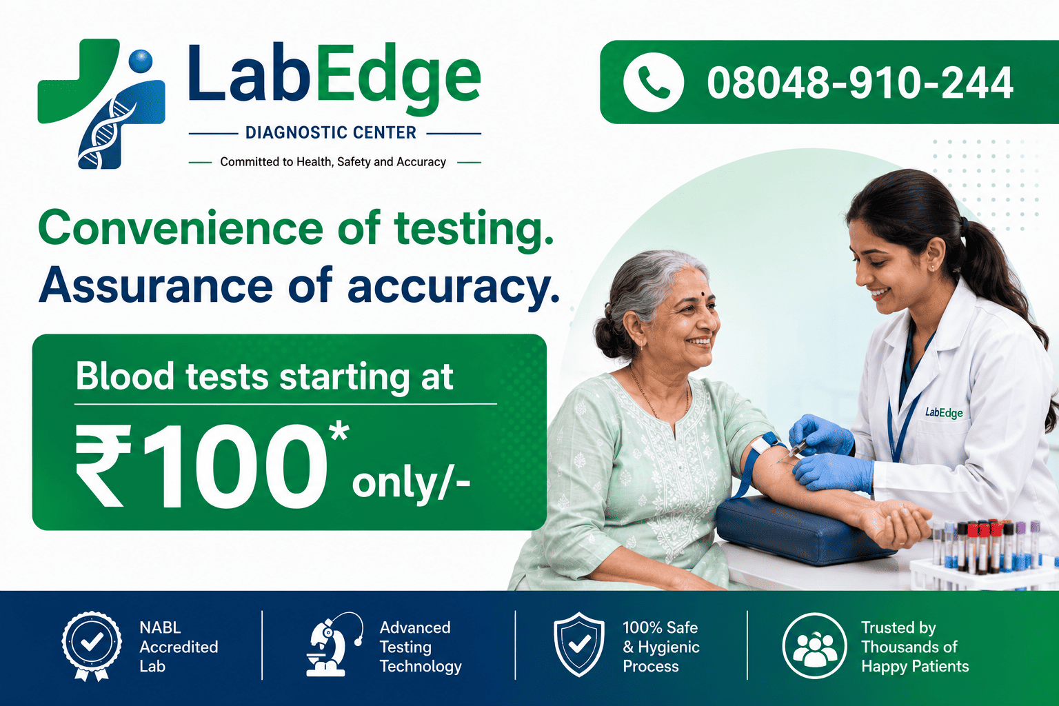 LabEdge blood tests starting at rupees 100 with customer care number 08048-910-244